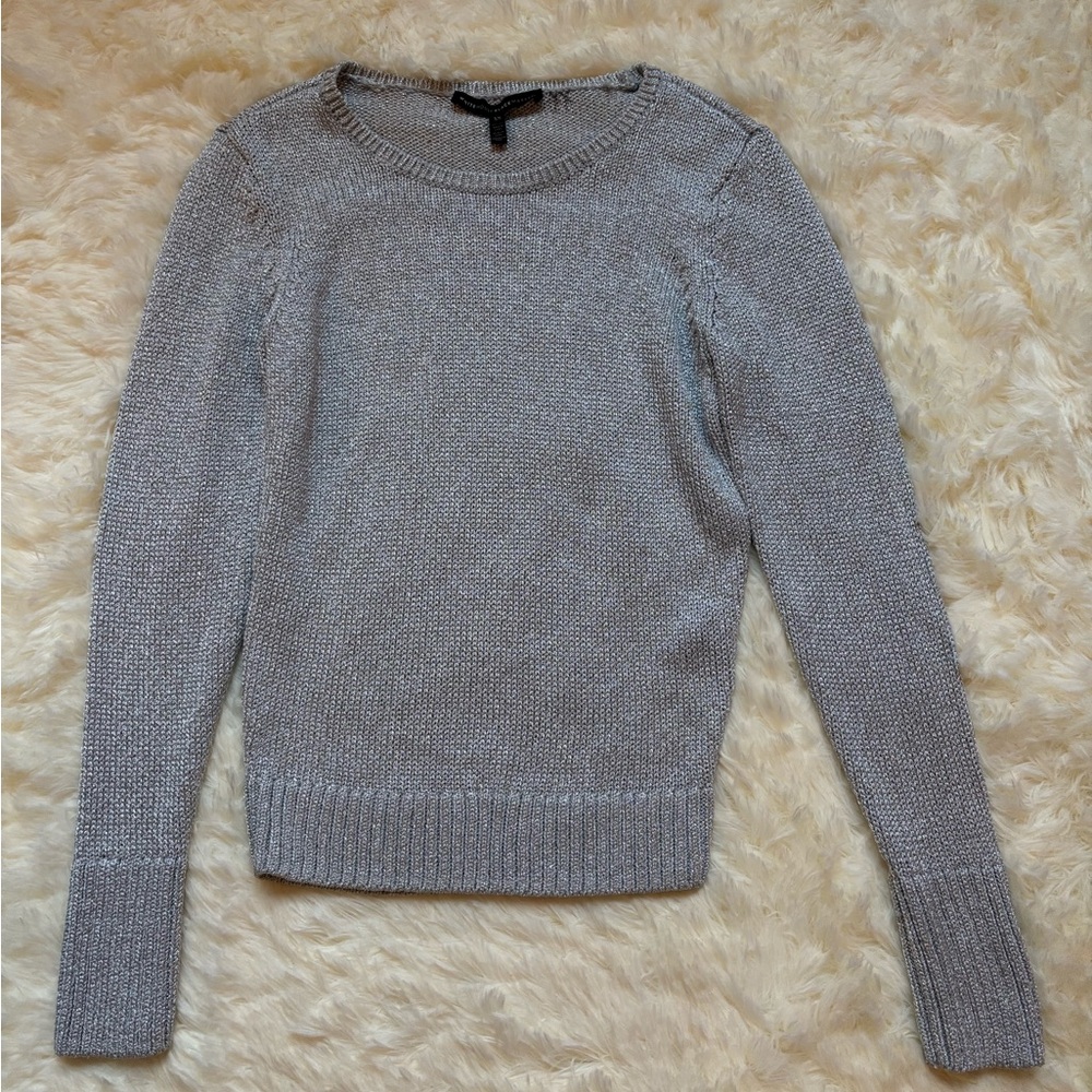 White House Black Market Metallic Knit Sweater XS Silver Long Sleeve Crew Neck